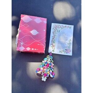 2006 3rd ANNUAL COLORFUL RHINESTONE CHRISTMAS TREE BROOCH PIN W/CARD BOX